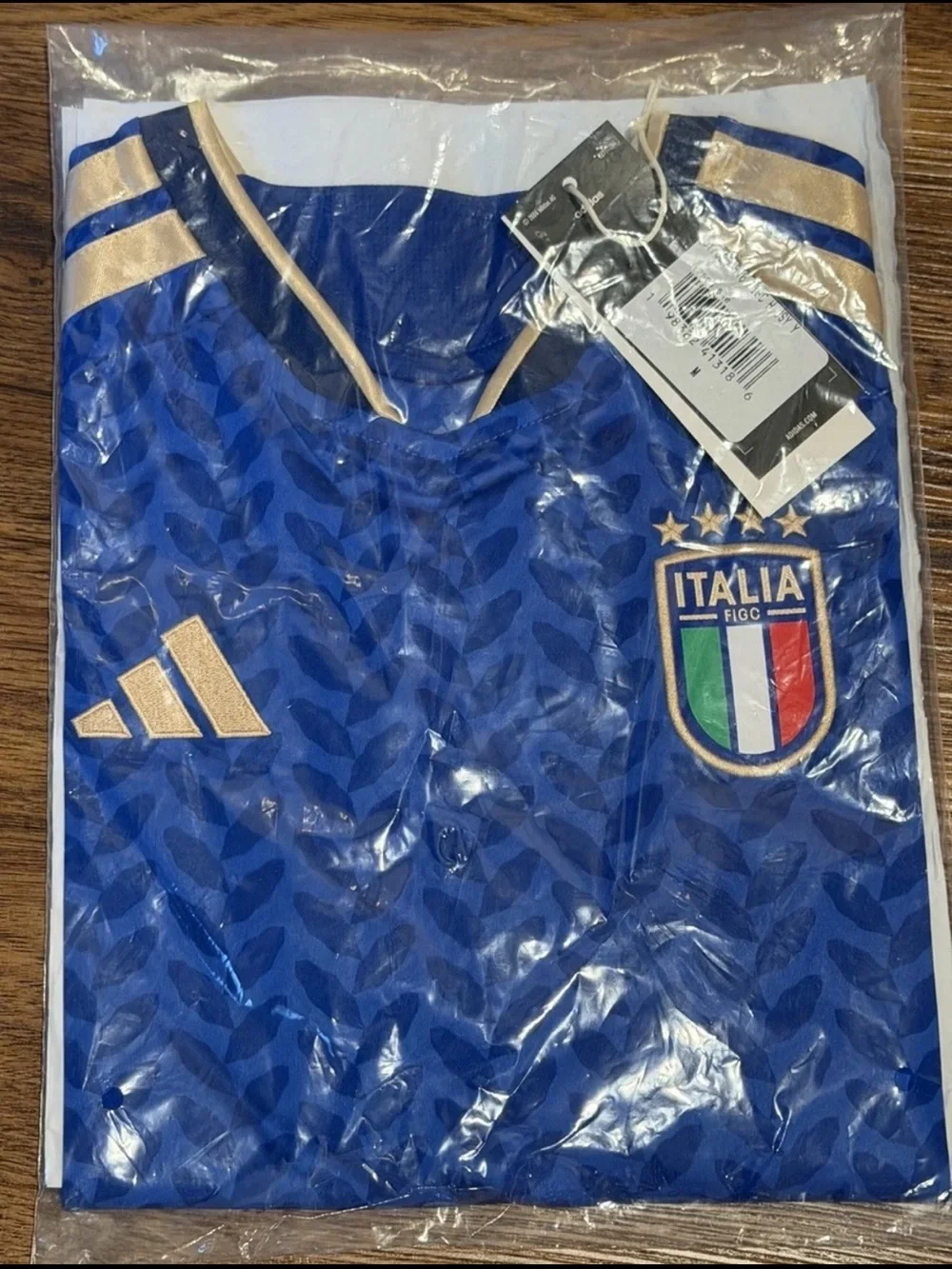 Adidas Kids Italy Home Soccer Jersey - Blue/Gold (Youth Large)